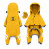 Full-cover dog rain jacket front and back view