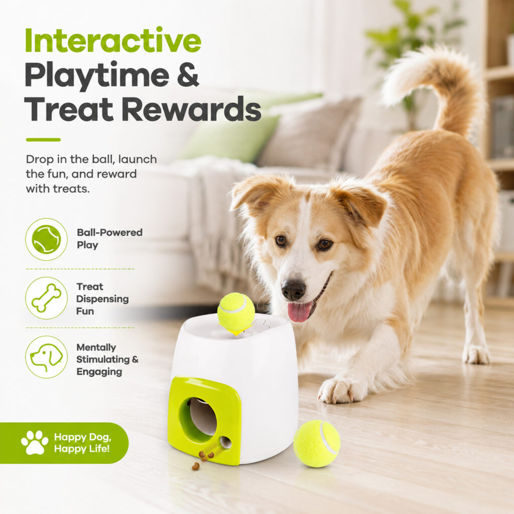Interactive ball play and treat reward machine