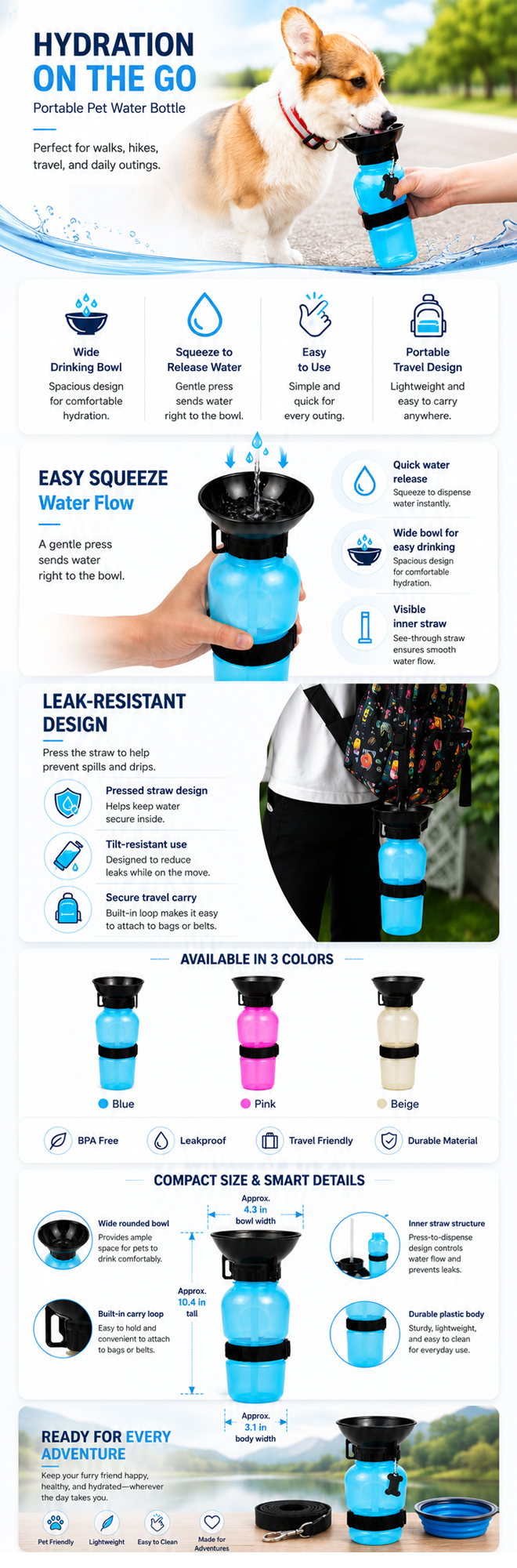 On-the-Go Squeeze Dog Water Bottle detail image
