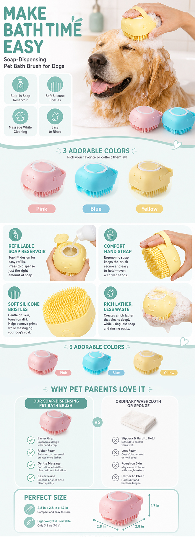 Refillable Silicone Pet Bath Brush detail image