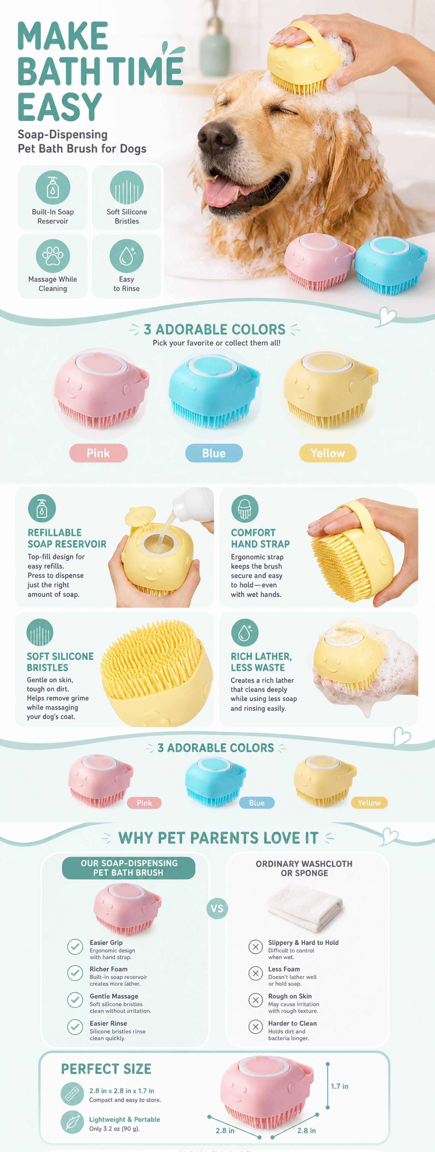 Refillable Silicone Pet Bath Brush detail image