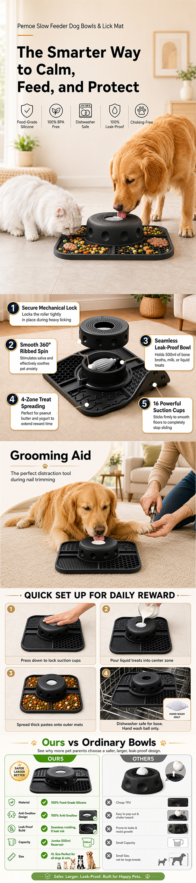 Rolling Slow Feeder Bowl Pro with Square Tray detail image