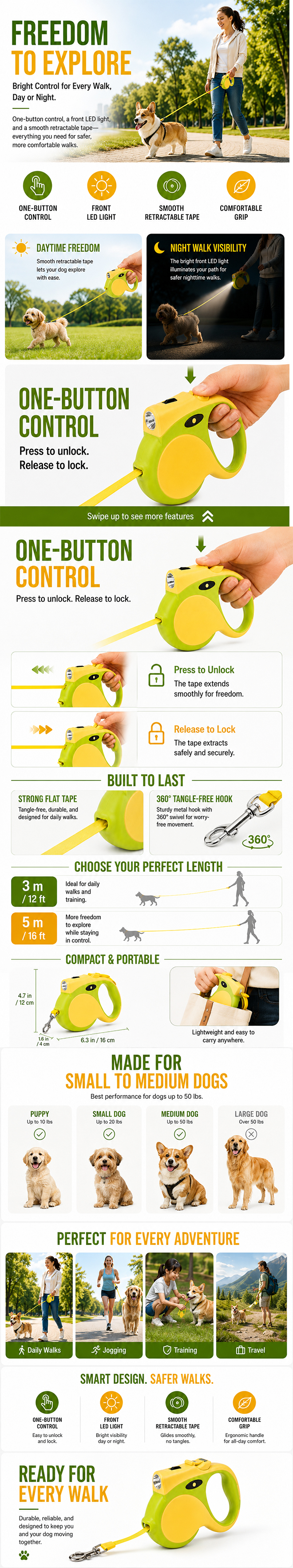 USB LED & Classic 5 m Retractable Dog Leash detail image