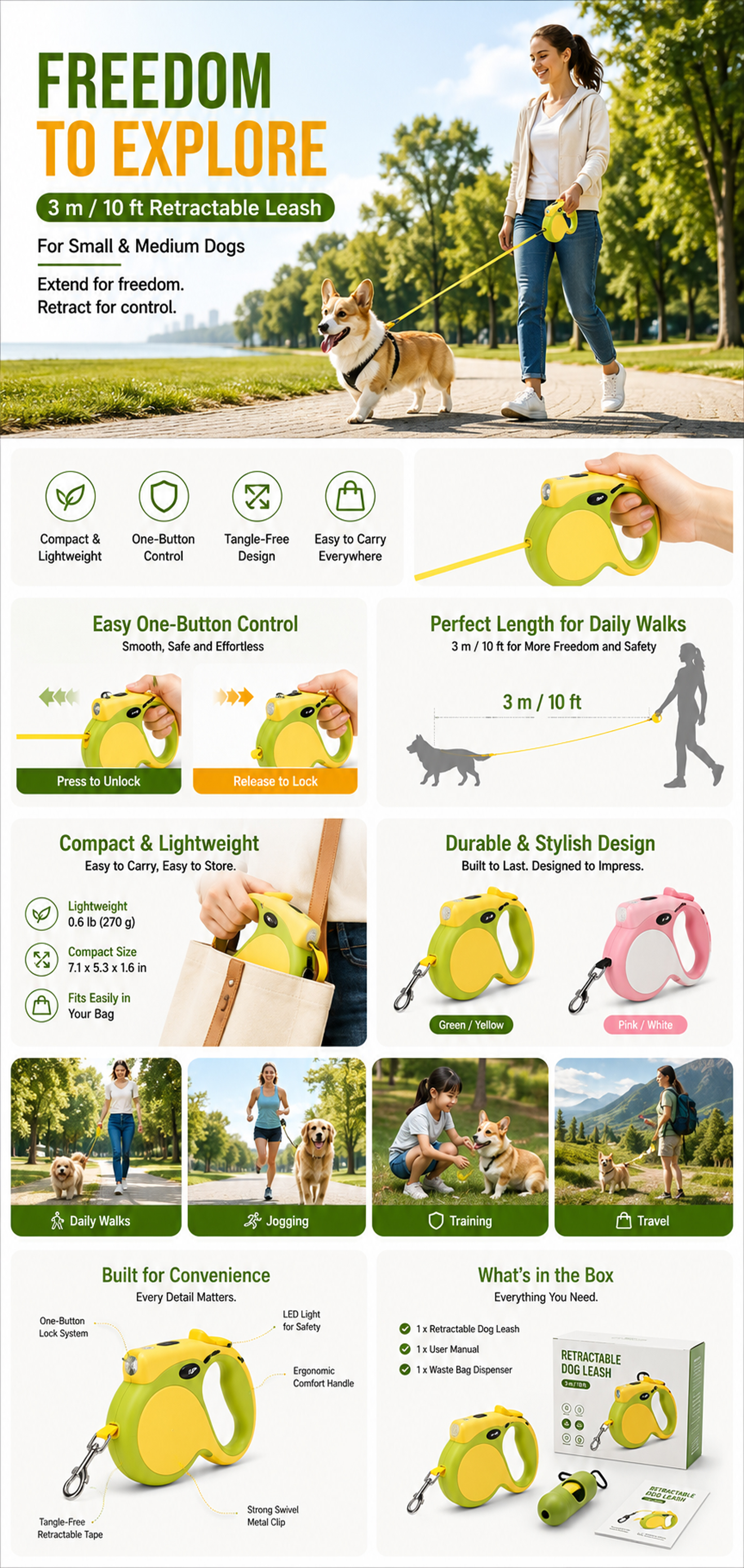 USB LED & Classic 5 m Retractable Dog Leash detail image